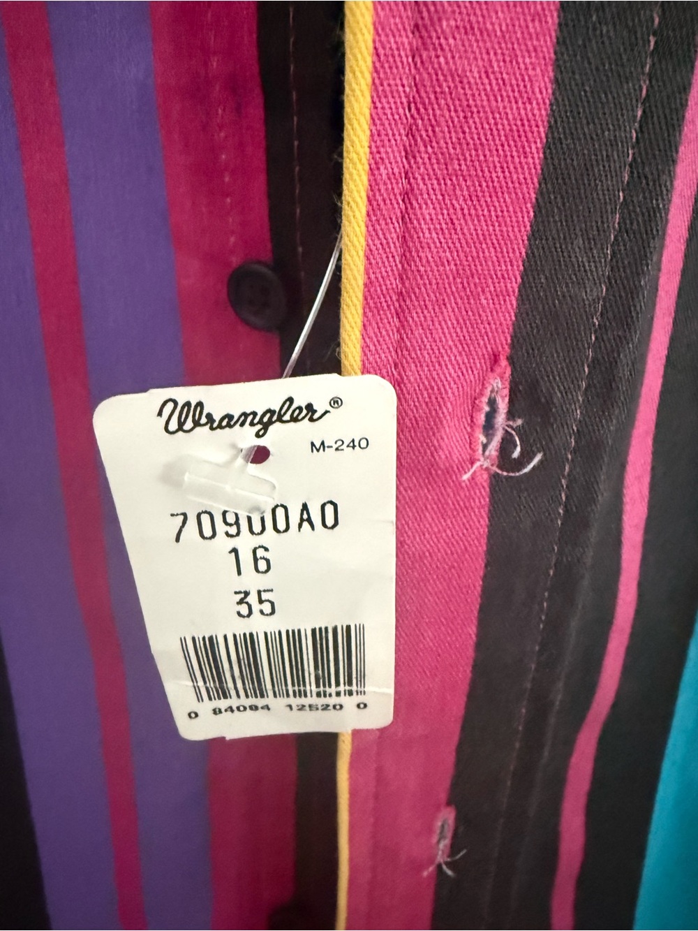 Vintage brush popper Wrangler Multicolor Vertical Stripe Button-Down Shirt - Picture 3 of 4